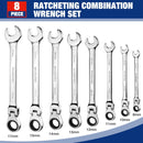 WORKPRO 8-piece Flex-Head Ratcheting Combination Wrench Set, Metric 8-17mm, 72-Teeth, Cr-V Constructed, Mirror Polished Chrome Plated with Roll Up Pouch