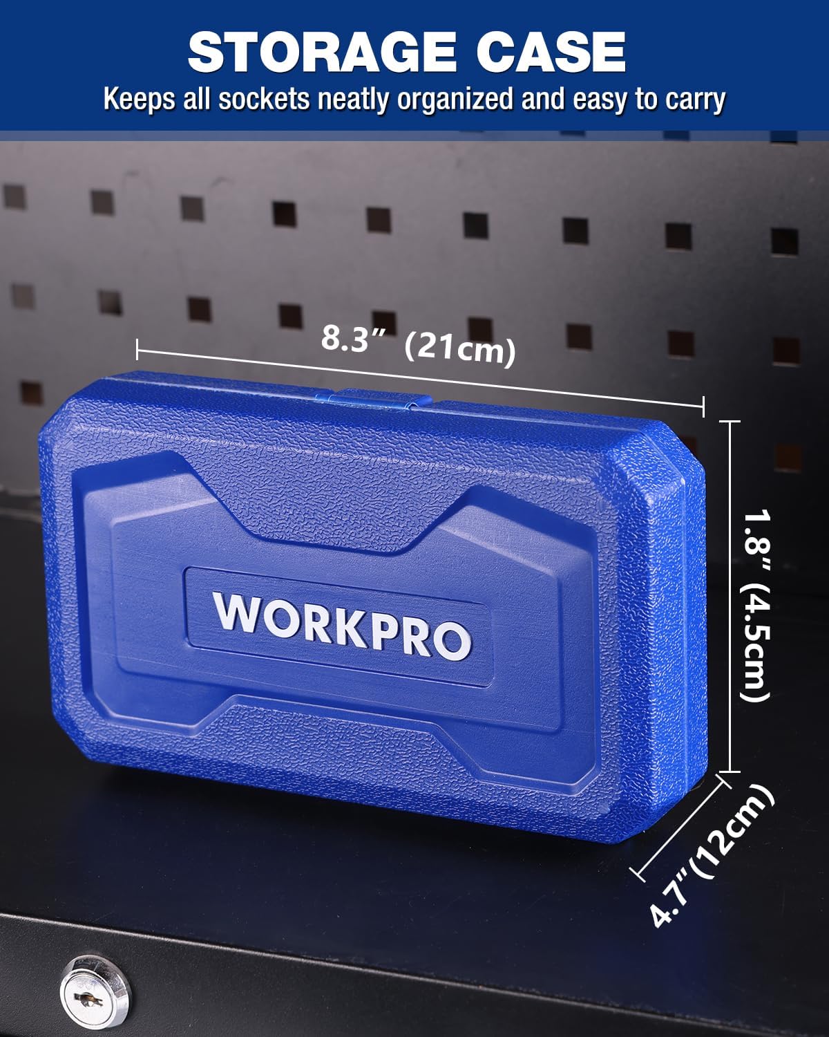 WORKPRO blue storage case for E-Torx socket set with hinged carry-ready lid