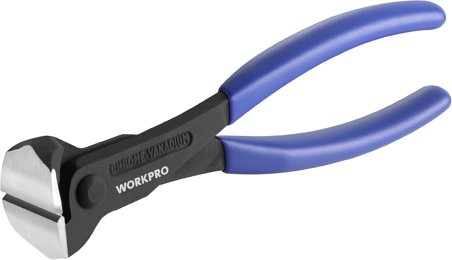 WORKPRO nail puller end cutting pliers with blue grips, black body, silver cutting jaws.