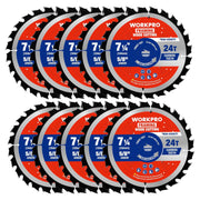 7-1/4 in circular saw blade set, 24T carbide ATB, thin kerf, 10-pack