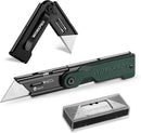WORKPRO Folding Utility Knife with 10 Extra SK5 Blades, EDC Razor Sharp Knife with G10 Handle, Quick Change Box Cutter with Belt Clip, for Heavy Duty, DIY, Home, Office & Artcraft Use - Green