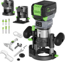 WORKPRO 20V Cordless Compact Router Tool, 6 Variable Speeds up to 30,000RPM Wood Router for Chamfering, Slotting, Trimming, with Multi-Angle Adjustable, Straight, Dual-Handle Base and Multiple Bits