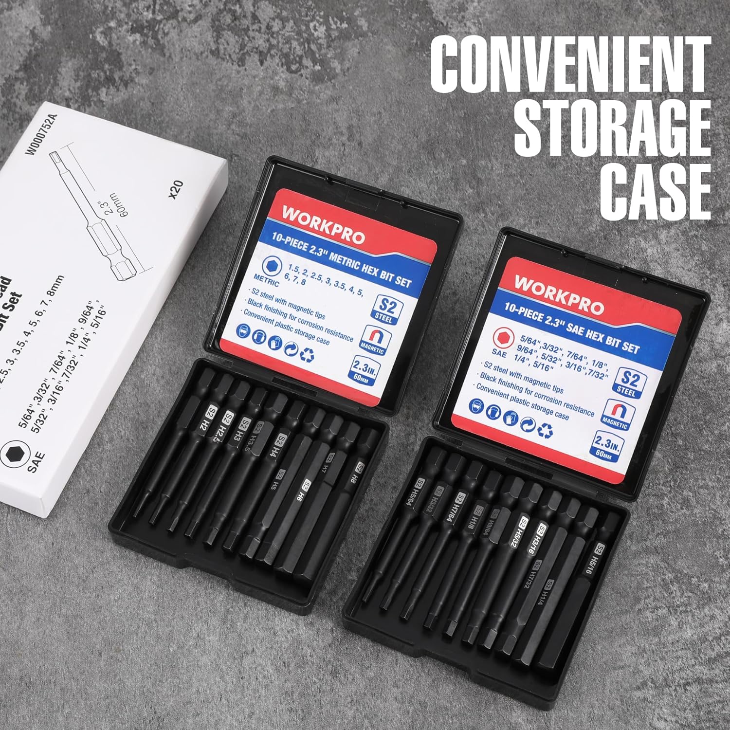 Storage case with metric hex Allen wrench drill bits in two compartments