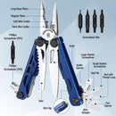 WORKPRO Gift for Men & Father, 24-in-1 Mutitool, Stainless Steel Multitool Pliers with Pocket Knife and Screwdrivers, EDC Self-locking Multi Tool with Sheath, Belt Clip for Outdoor Activities, Blue