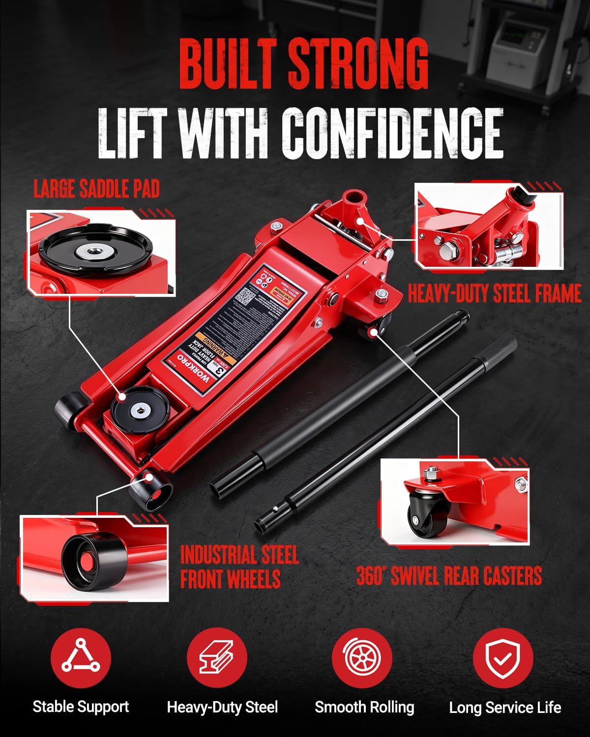 WORKPRO 3 Ton Hydraulic Trolley Floor Jack with Dual Pump