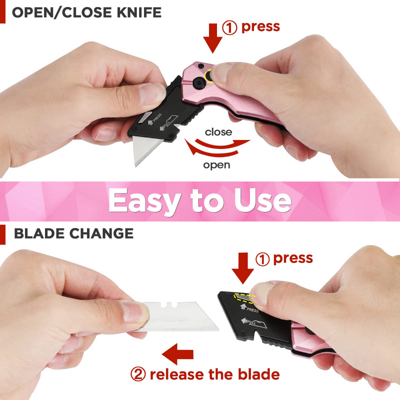 WORKPRO Pink Folding Aluminum Utility Knife, 10 Extra Blades Include - Pink Ribbon