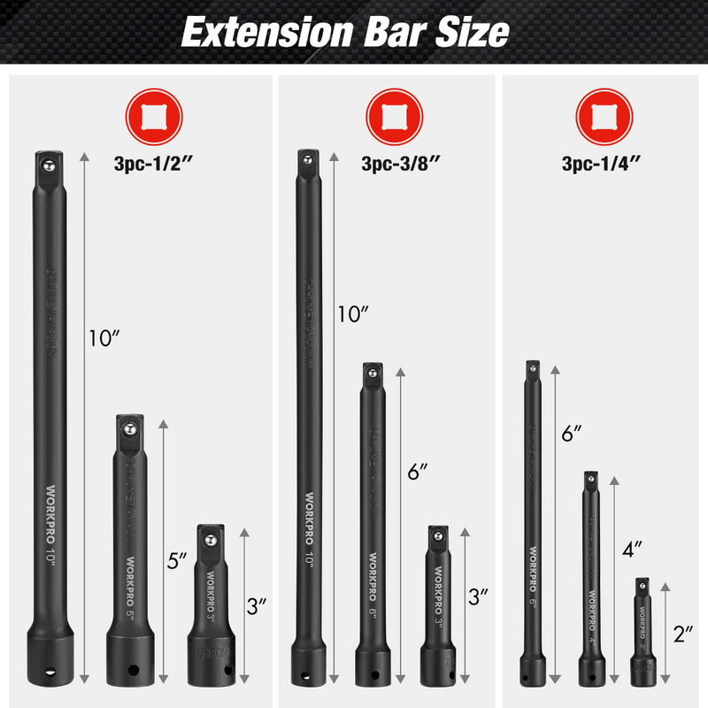 WORKPRO 9 Pcs Impact Driver Extension Bar Set