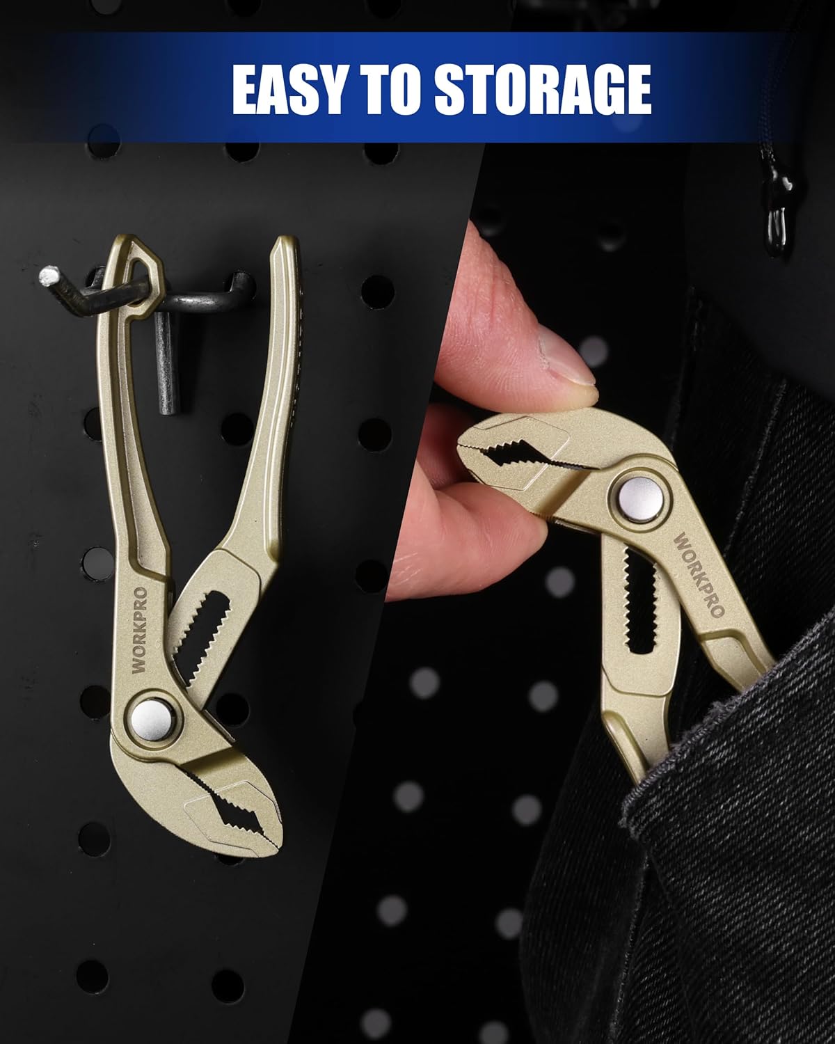 WORKPRO mini water pump plier with folding design for storage, champagne finish