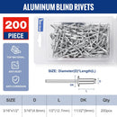 WORKPRO 200Pcs Aluminum Blind Rivets, 3/16" x 1/2" Pop Rivets Assortment, Aluminum Grip and Steel Mandrel, for Metal, Marine Boat, Automotive, Railway, and Duct Work- Pack of 200, Silver
