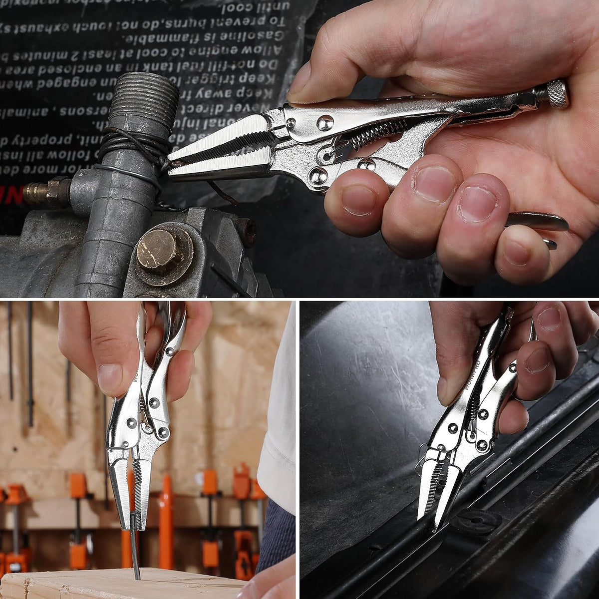 WORKPRO 4-1/2 inch Mini Long Nose Locking Pliers | Chromium-Vanadium Steel Locking Pliers, Locking Adjustable Vise Grips for Clamping Twisting Welding