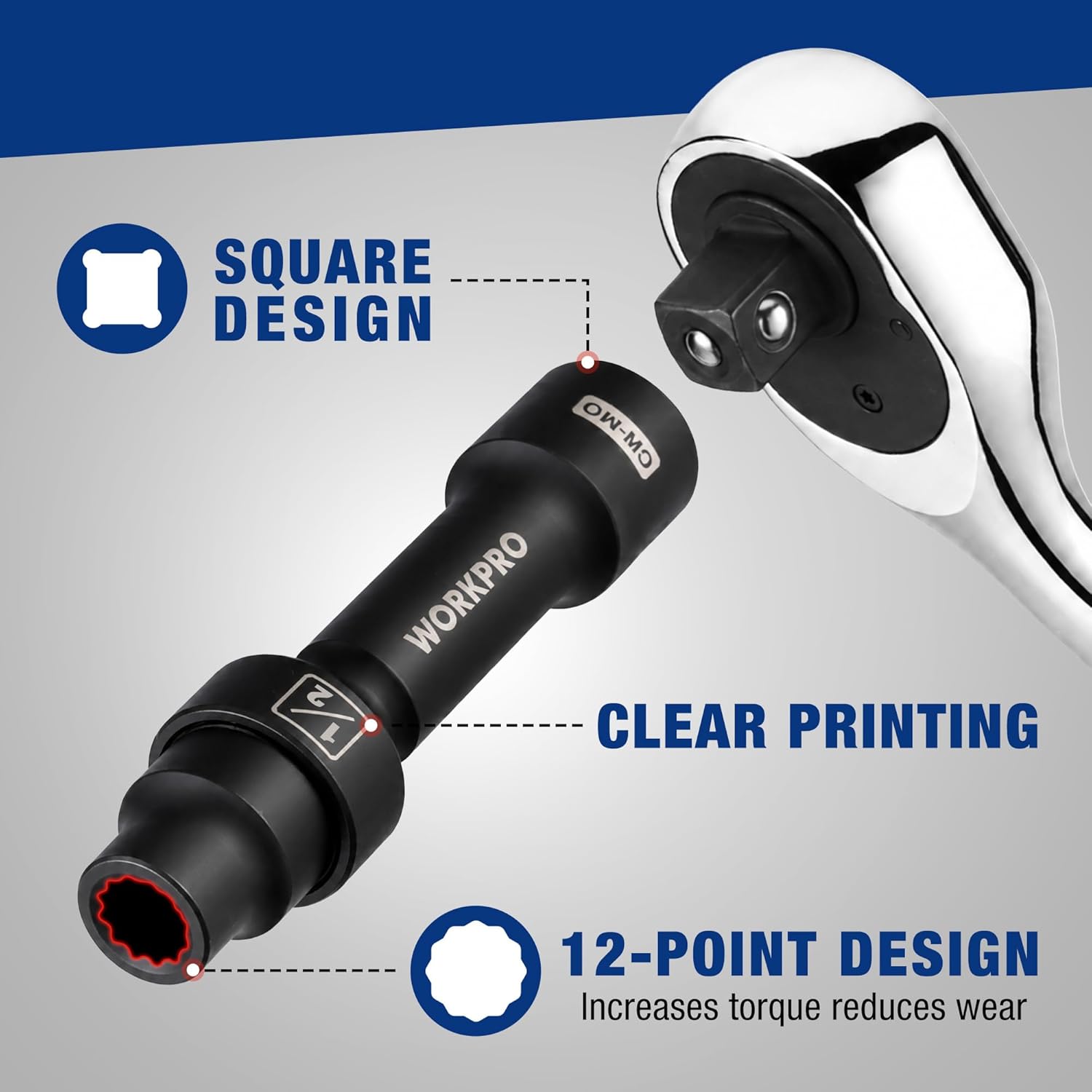 12-point swivel driveline socket with square-drive design and black finish