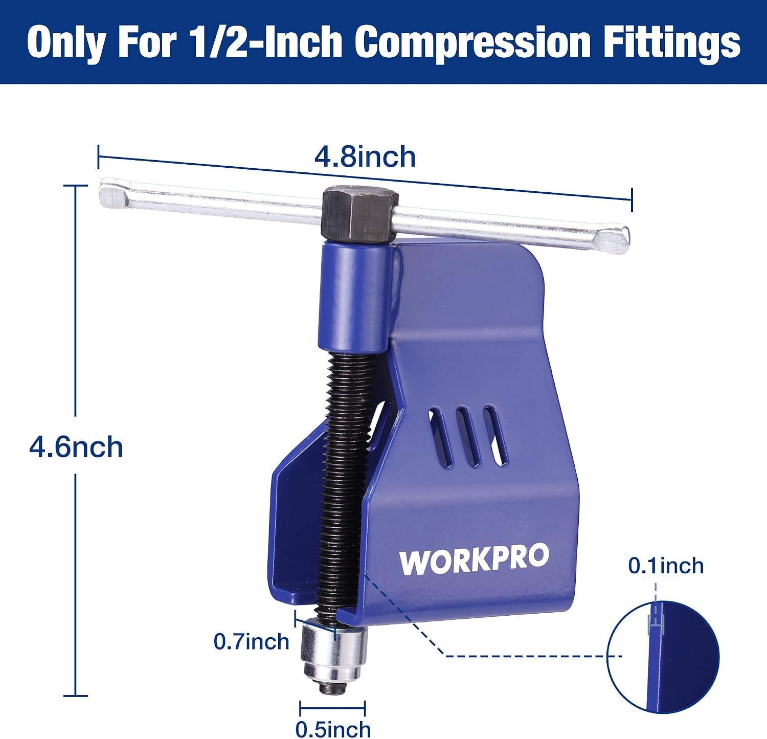 Blue compression sleeve puller tool with steel threaded screw and puller ends