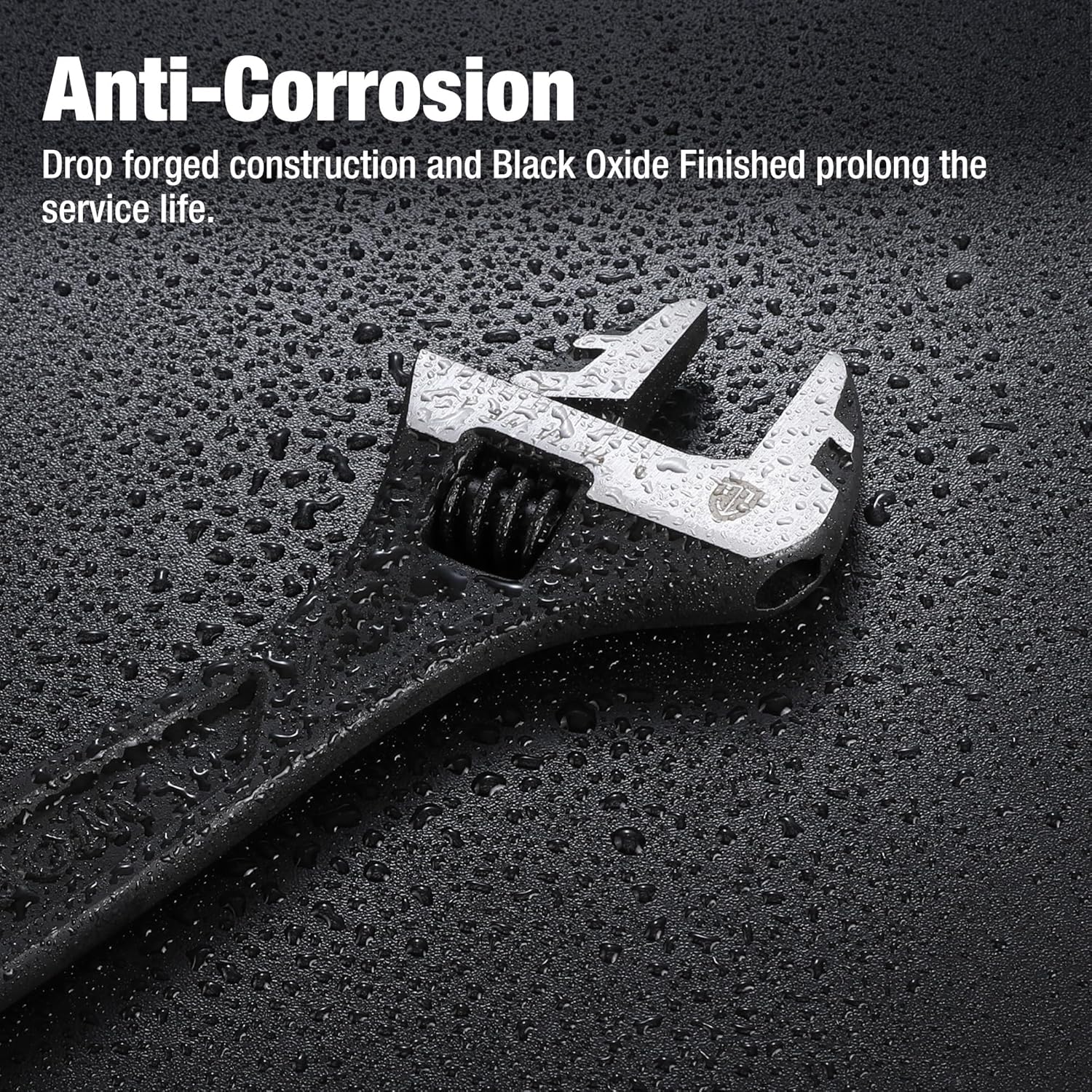 Black oxide adjustable wrench with anti-corrosion drop-forged design on wet surface