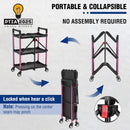 WORKPRO 3-Tier Collapsible Service Cart, Black/Pink, 210 LBS Foldable Utility Cart with Wheels, Portable Rolling Tool Cart for Garage, Warehouse, Home, Restaurant and Office (No Assembly Required)