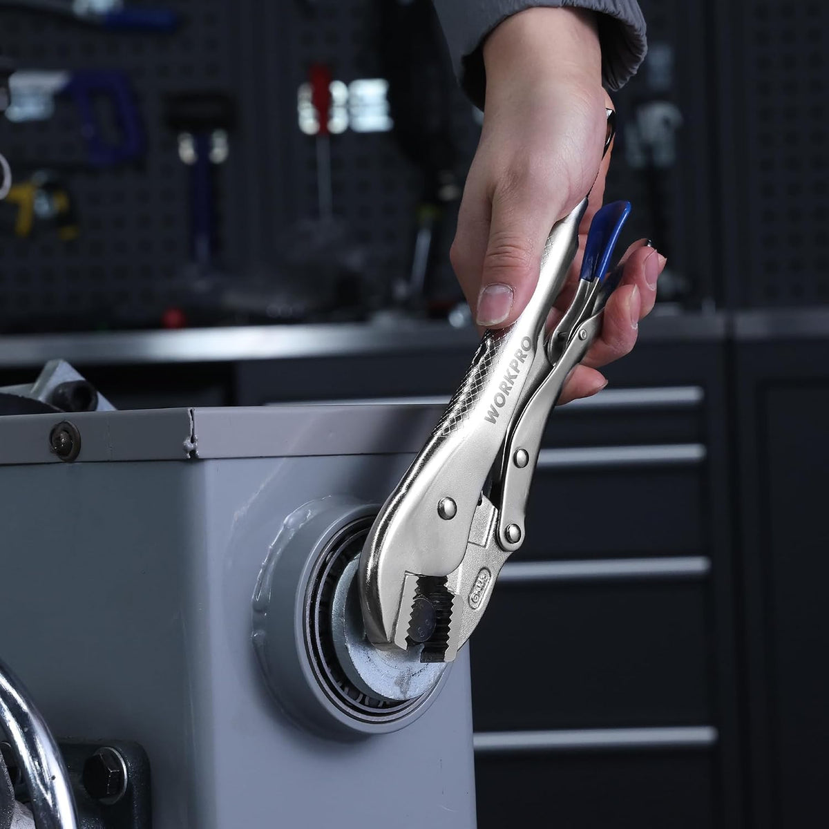 WORKPRO 10" Straight Jaw Locking Pliers, CR-MO Steel Construction with Perforated Screw, Multipurpose Clamping Tool for Automotive, Welding, and Home DIY