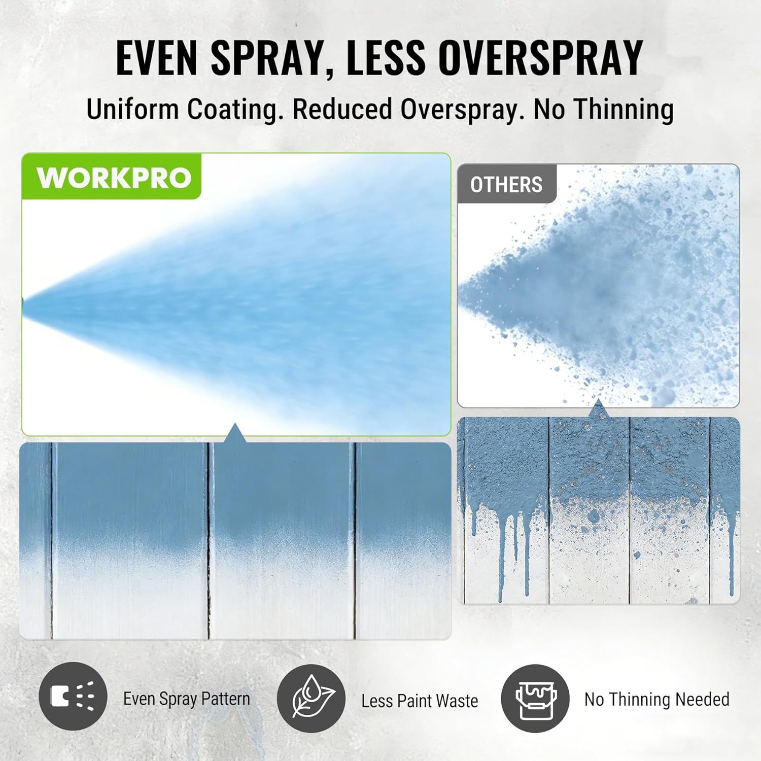 Airless paint sprayer spray pattern comparison on panels for even coverage