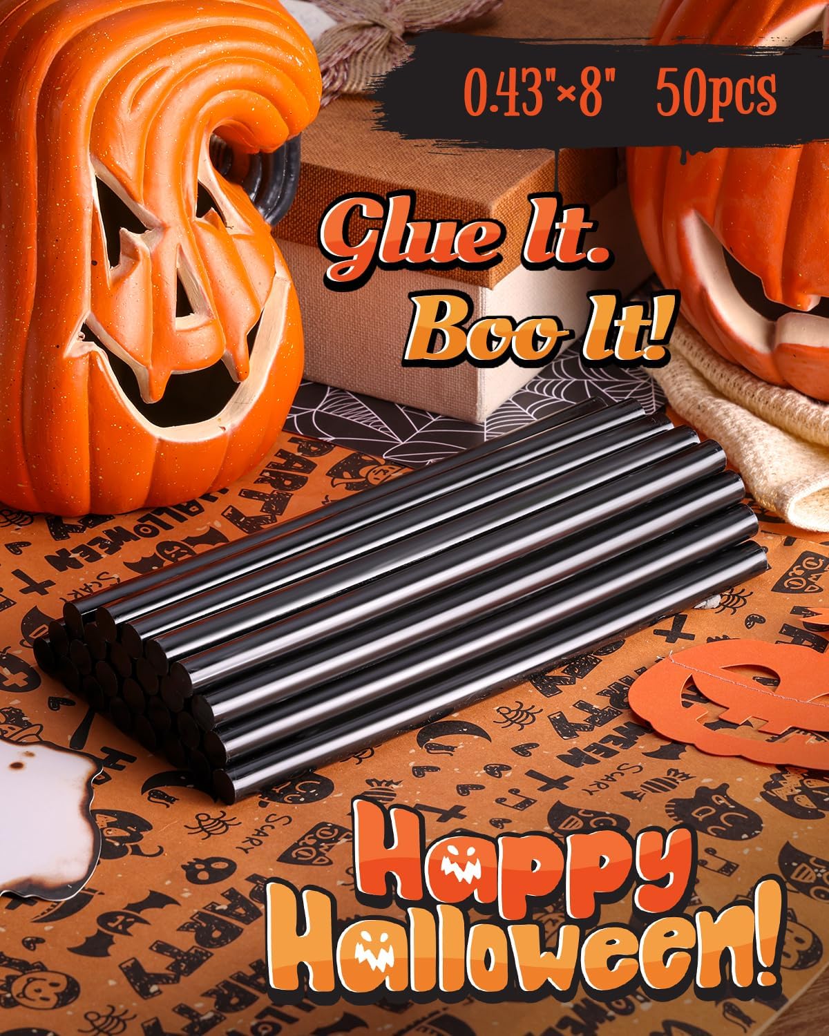 Black full-size hot melt glue sticks, multiple round sticks bundled for glue guns