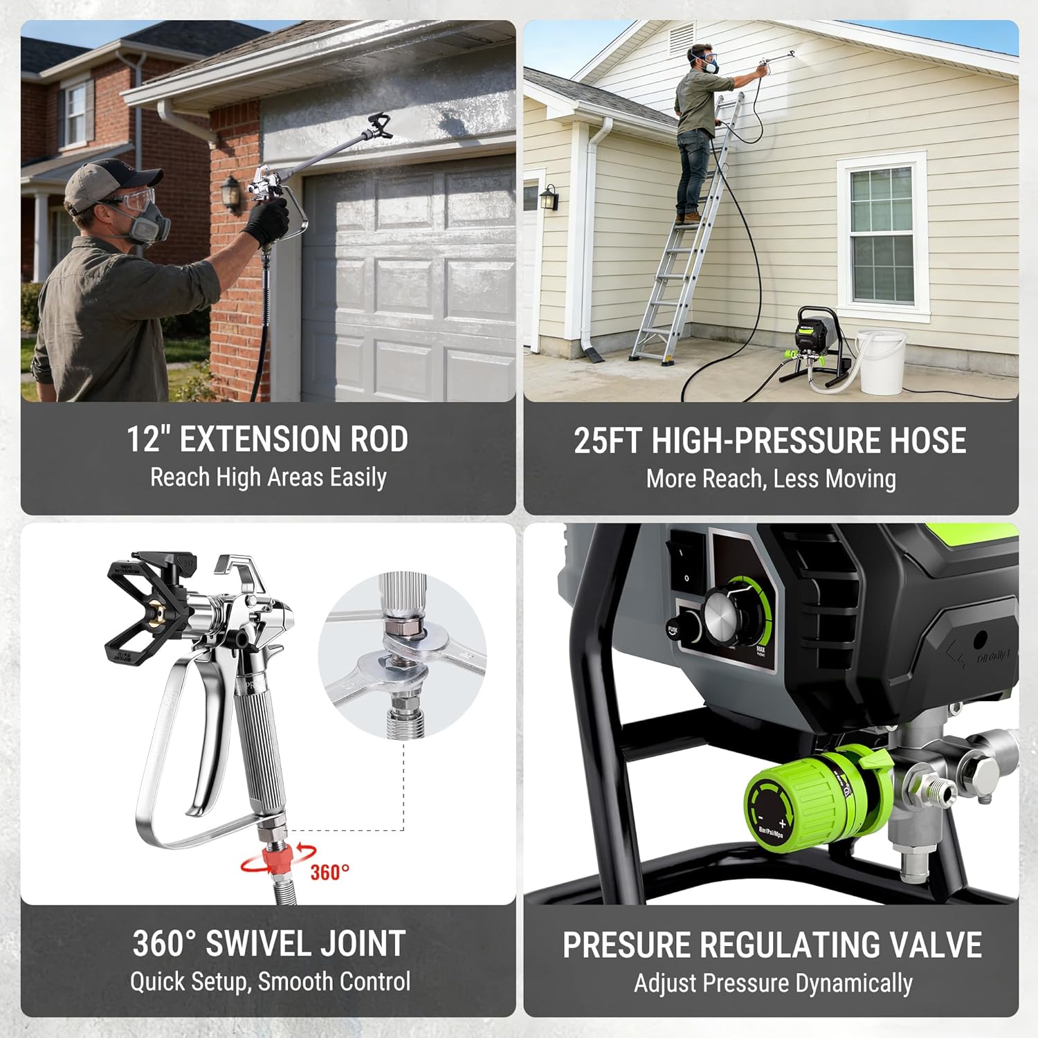 Airless paint sprayer accessories: extension rod, high-pressure hose, swivel joint, valve