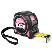 WORKPRO 25ft retractable tape measure with pink case, yellow blade, magnetic hook