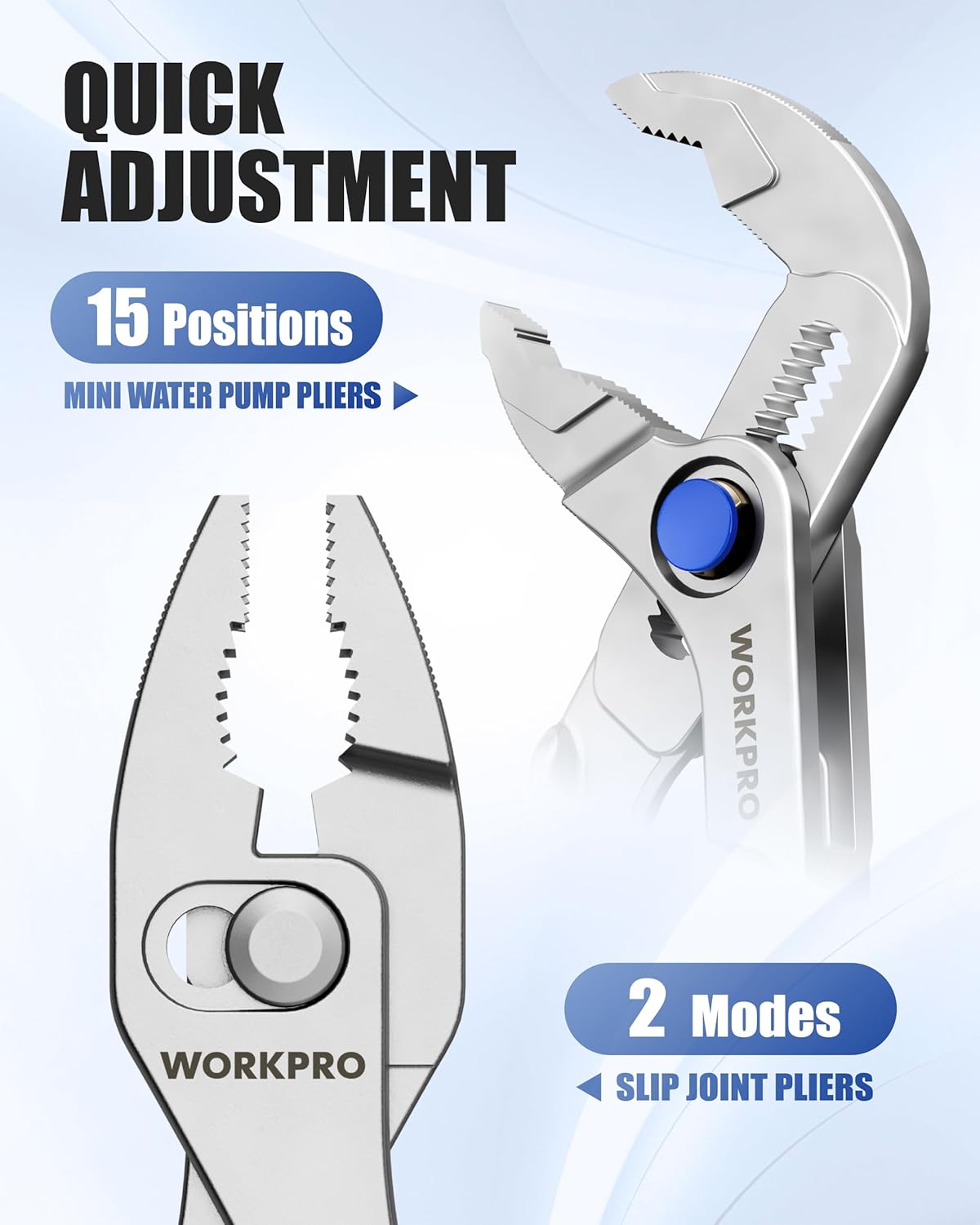 Mini water pump pliers with quick adjustment and 15 positions, blue dial