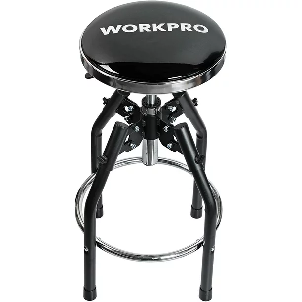 WORKPRO Heavy Duty Adjustable Hydraulic Shop Stool,Garage Bar Stool, 29in to 33.86in, 330-Pound Capacity, Black (W)