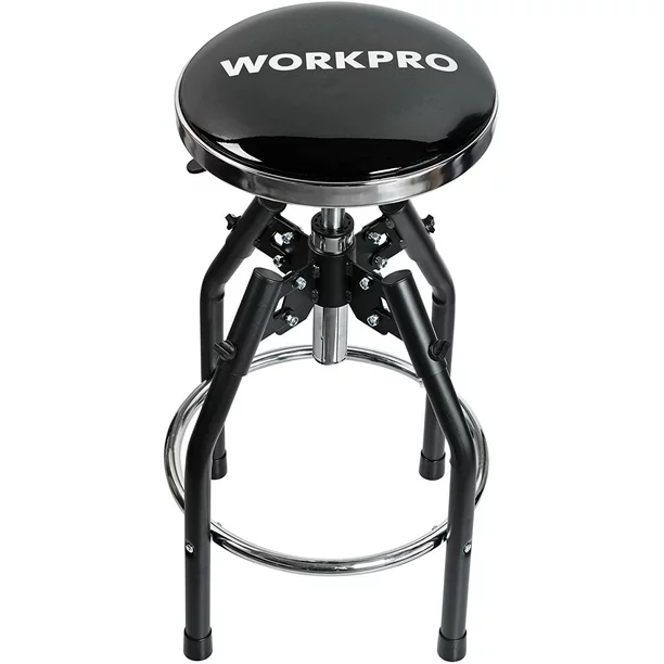 WORKPRO Heavy Duty Adjustable Hydraulic Shop Stool,Garage Bar Stool, 29in to 33.86in, 330-Pound Capacity, Black