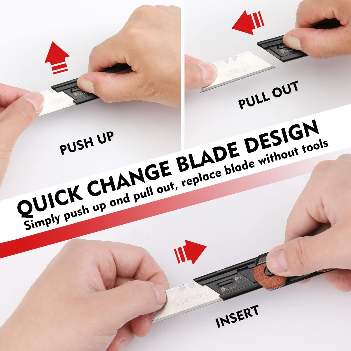 2-in-1 folding utility knife with quick-change blade release, wood handle