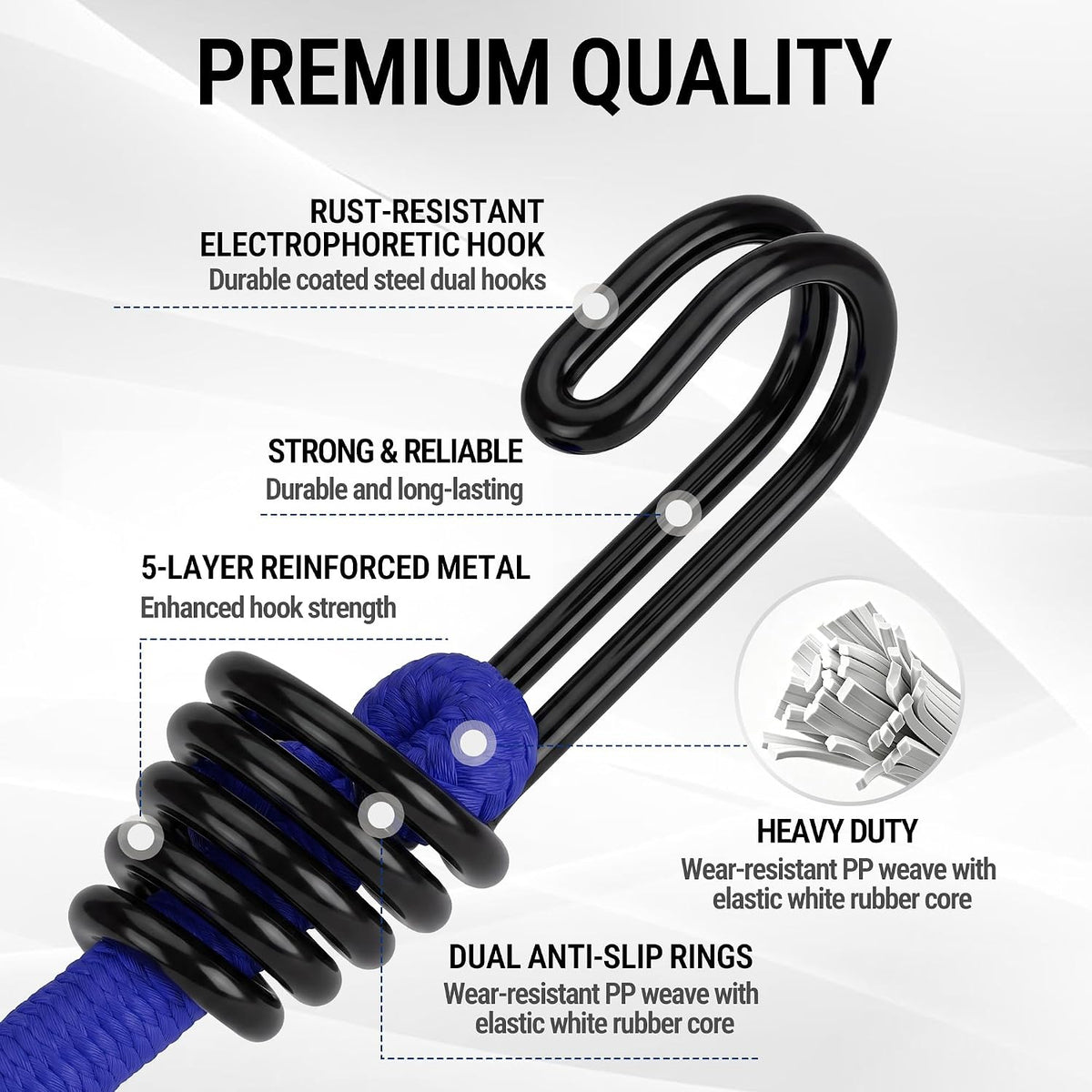 Workpro 24 inch bungee cords with hooks, blue and black, with durable coated steel construction.