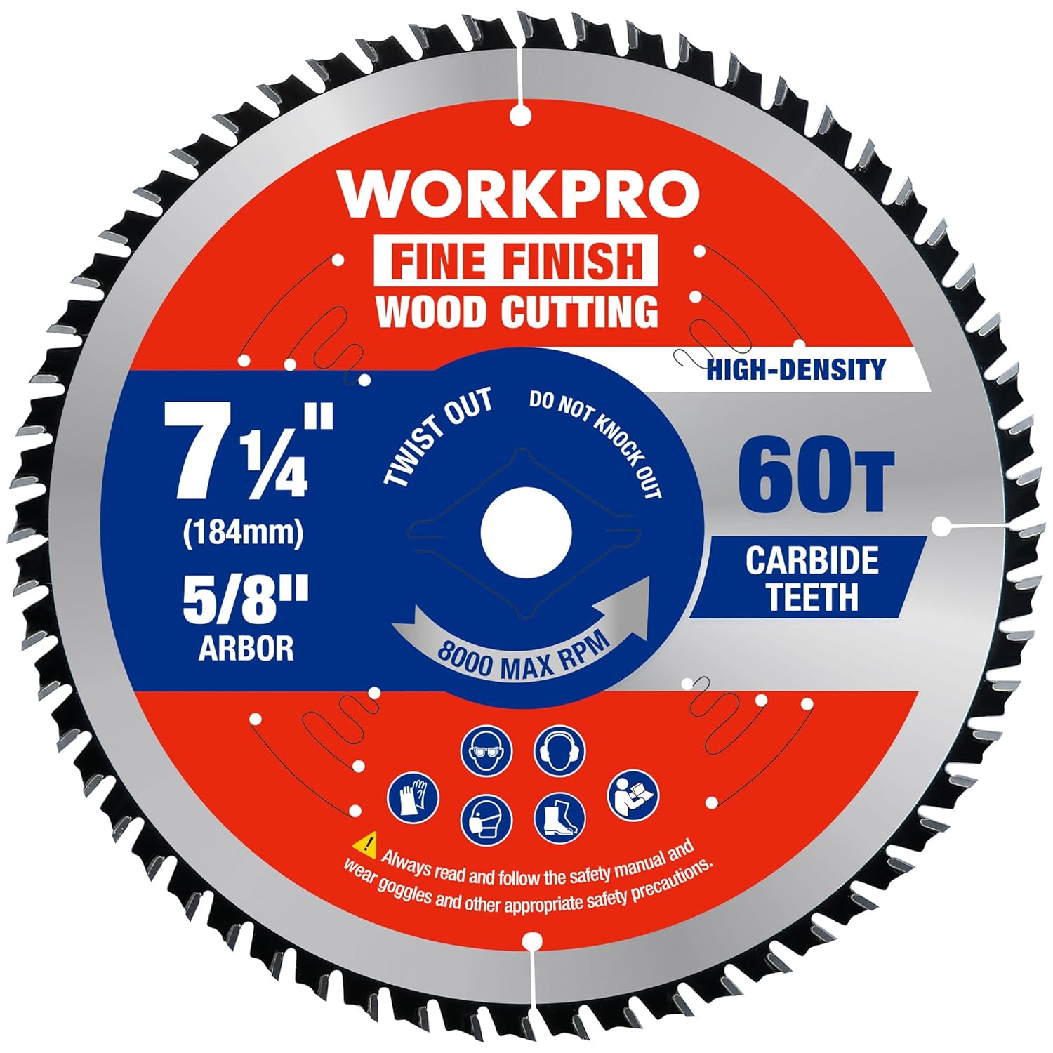 WORKPRO fine finish circular saw blade, 7-1/4 in (184mm) diameter, 60T carbide teeth