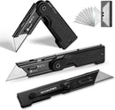 WORKPRO 3-Pack Folding Utility Knife Set, G10 Handle Box Cutter with 10 Extra SK5 Blades, Quick-Change Razor Knife with Belt Clip, EDC Utility Knife for DIY, Office, Home, Arts & Crafts – Black
