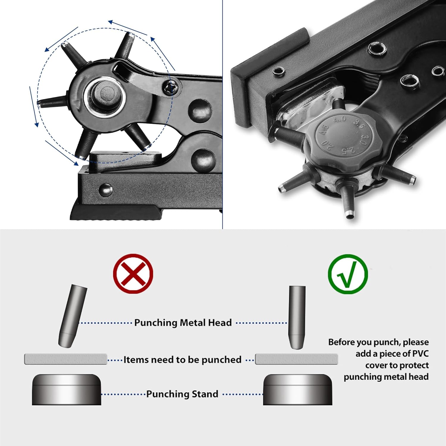 WORKPRO rotary hole puncher with metal punching head and adjustable punch plate