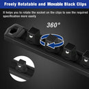WORKPRO Magnetic Socket Organizer, 1/2-Inch Drive Aluminum Alloy Socket Rail, Heavy Duty Socket Holder, Socket Rack Kit 1/2-Inch x 10 Clips Black (Socket not Included) | ‎Magnetic Socket Rail, Rotatable & Moveable Clips