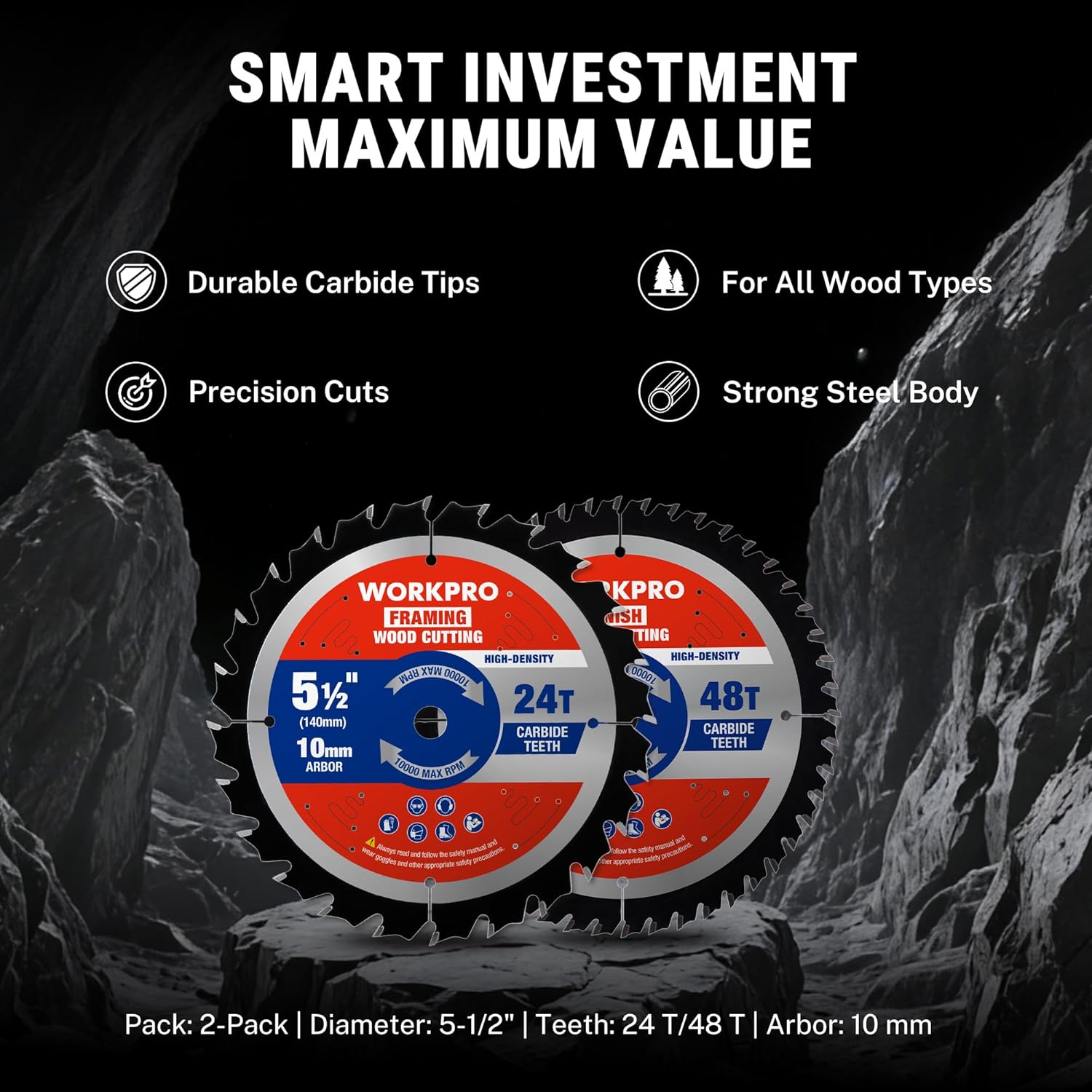 Two-pack 5-1/2 in circular saw blades, 24T and 48T carbide ATB teeth