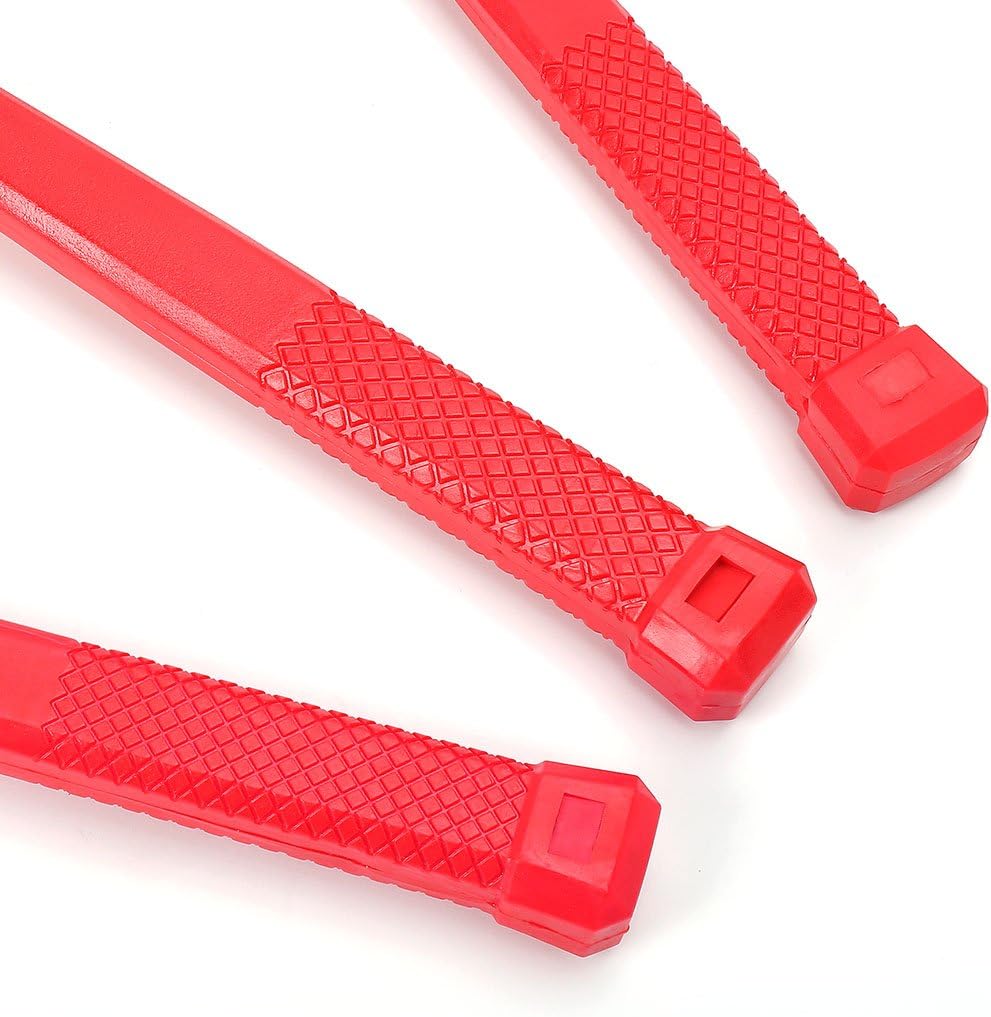 Red dead blow hammer handles with textured grip pattern and protective end caps