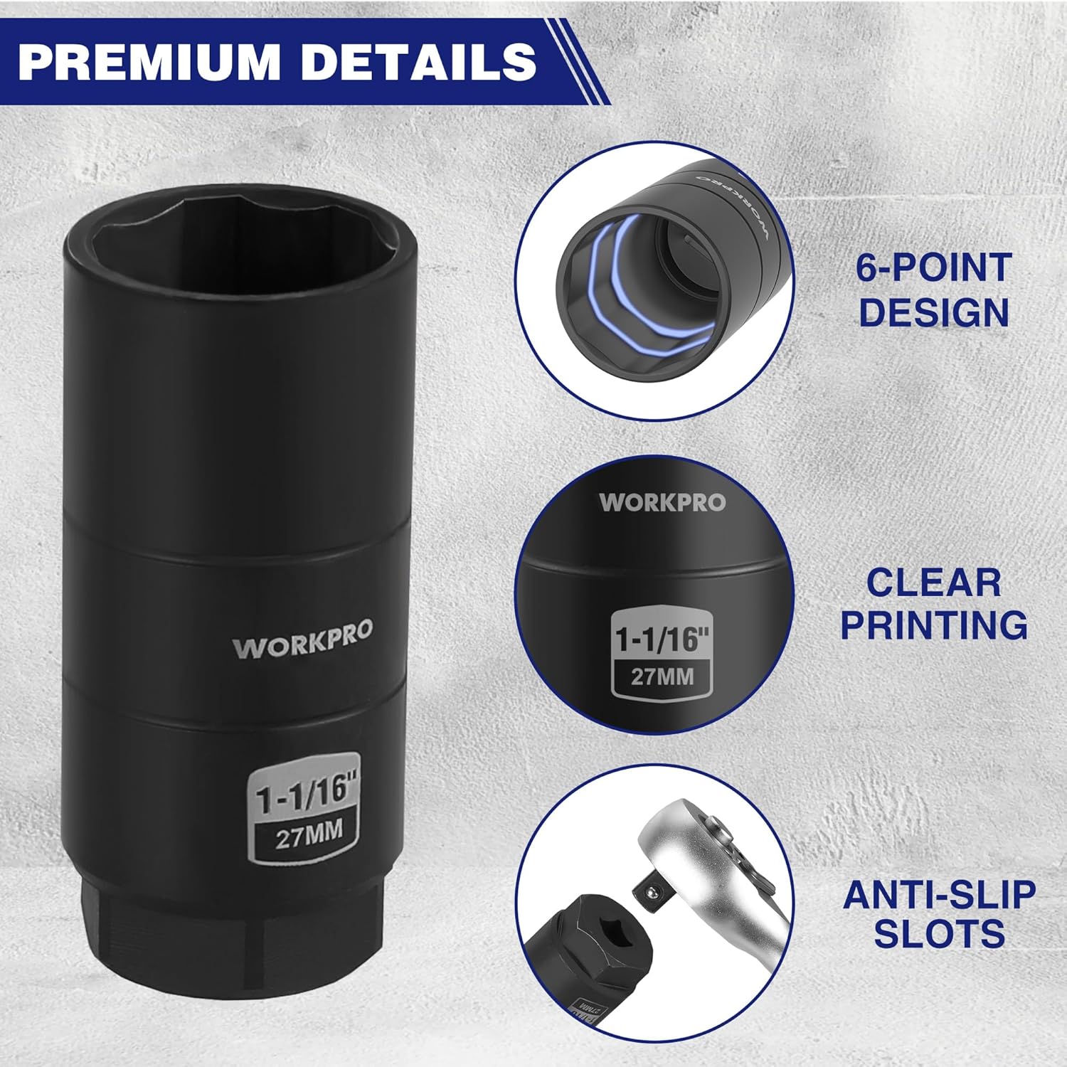 WORKPRO oil pressure sensor socket, black, 6-point design with anti-slip slots
