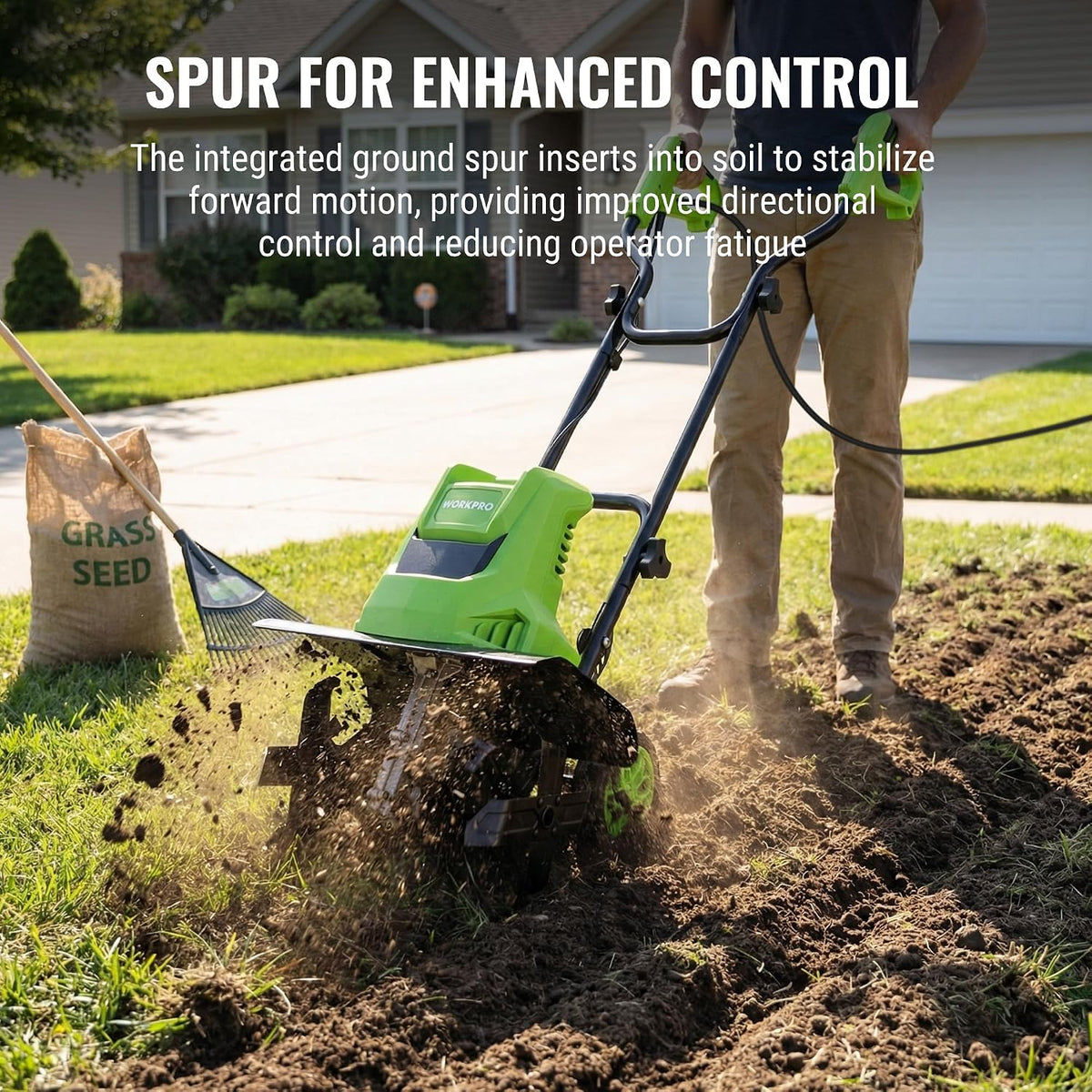 WORKPRO Corded Electric Garden Tiller & Cultivator, 16" Tilling Width & 8.7" Depth, 12.5A Corded Rototiller, 6 Steel Tines, 4-Position Adjustable Wheels, for Garden, Lawn & Flower Beds