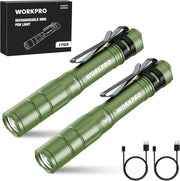 Green rechargeable mini pen light 2-pack with pocket clips and USB-C charging cables