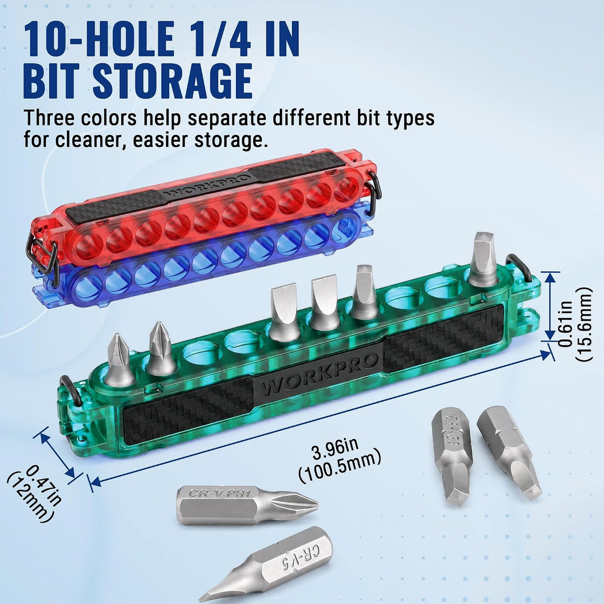 WORKPRO 3-Pack 1/4 in Hex Bit Holders, Bit Organizers with Carabiner