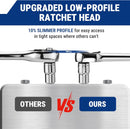 WORKPRO Low-Profile 1/2-Inch Drive Ratchet, 90-Tooth Quick-Release Ratchet Wrench, Reversible, 4° Swing, CR-MO Compact Drive Head, Full Polished, Gifts for Men