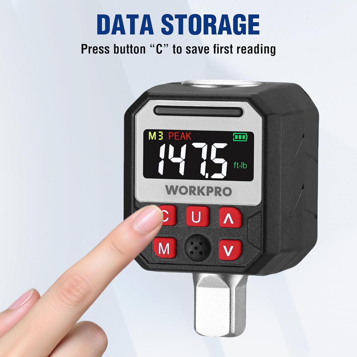 WORKPRO digital torque adapter with LCD reading and hand pressing C data button