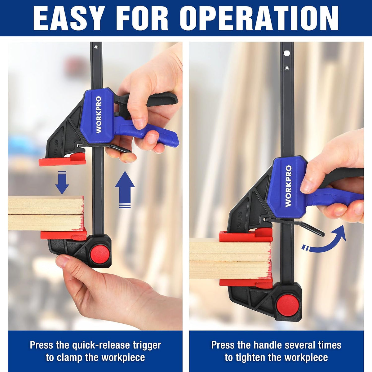 WORKPRO 6" Clamps for Woodworking 2-Pack, Light Duty Wood Clamps | Quick-Release, One Hand 150 LBS Load Limit, Woodworking and DIY Projects