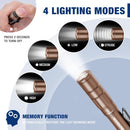WORKPRO Rechargeable Pen Light, Mini Flashlight, 2 Pack Ultra-Compact EDC Flashlight, Pocket Flashlight with Clip, Memory Function and 2 x USB C Cable Included, Brown