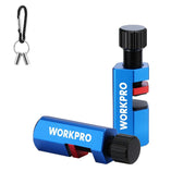 WORKPRO tall stair gauge set, blue anodized aluminum with black knob and D-ring clip