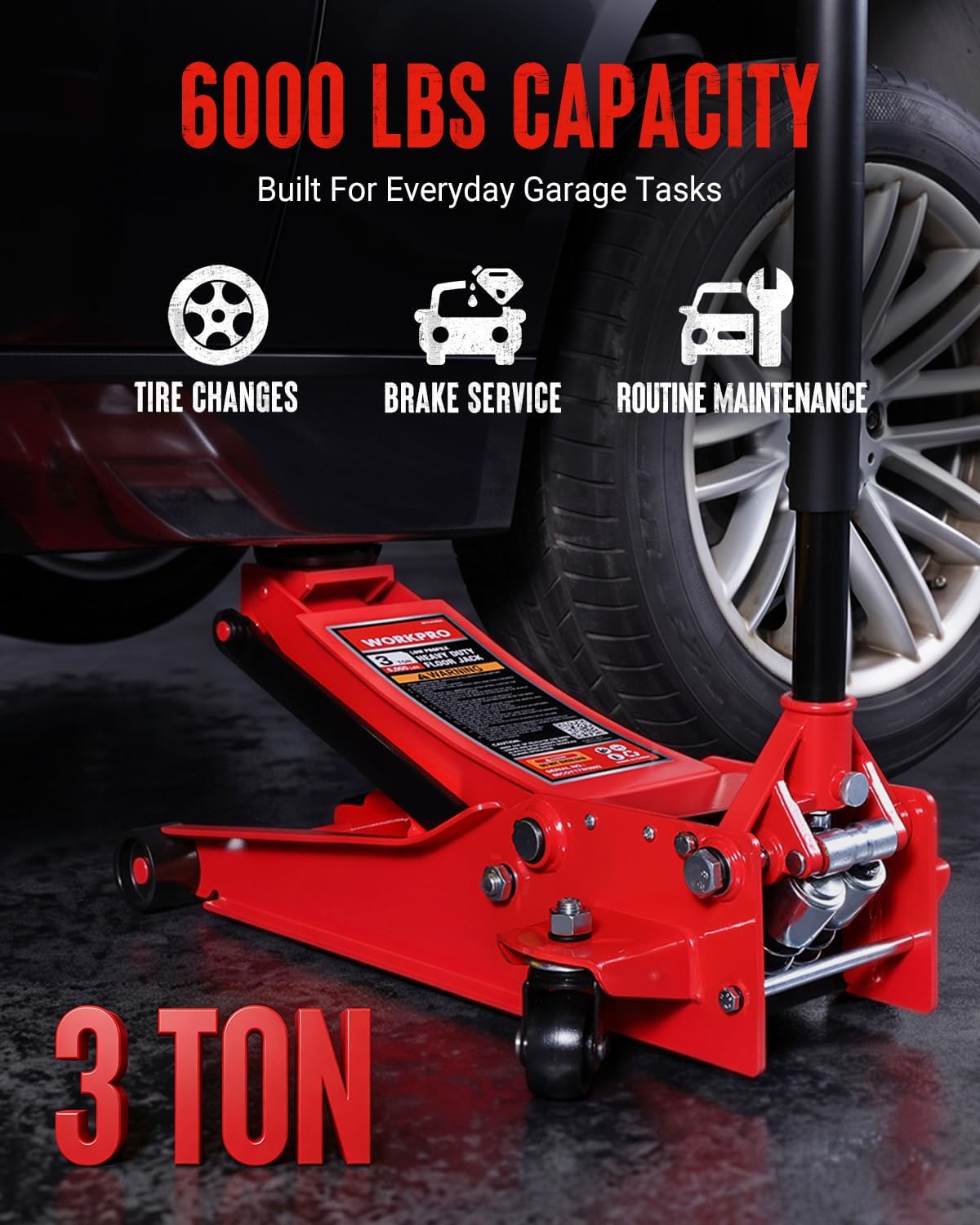 WORKPRO 3 Ton Hydraulic Trolley Floor Jack with Dual Pump