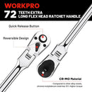 WORKPRO 1/4 inch Drive Extra Long Flex Head Ratchet, 12 Inch Long CR-V Steel Ratchet Handle with Chromium Plating, CR-MO Head, Quick Release Reversible Design, 72-Tooth