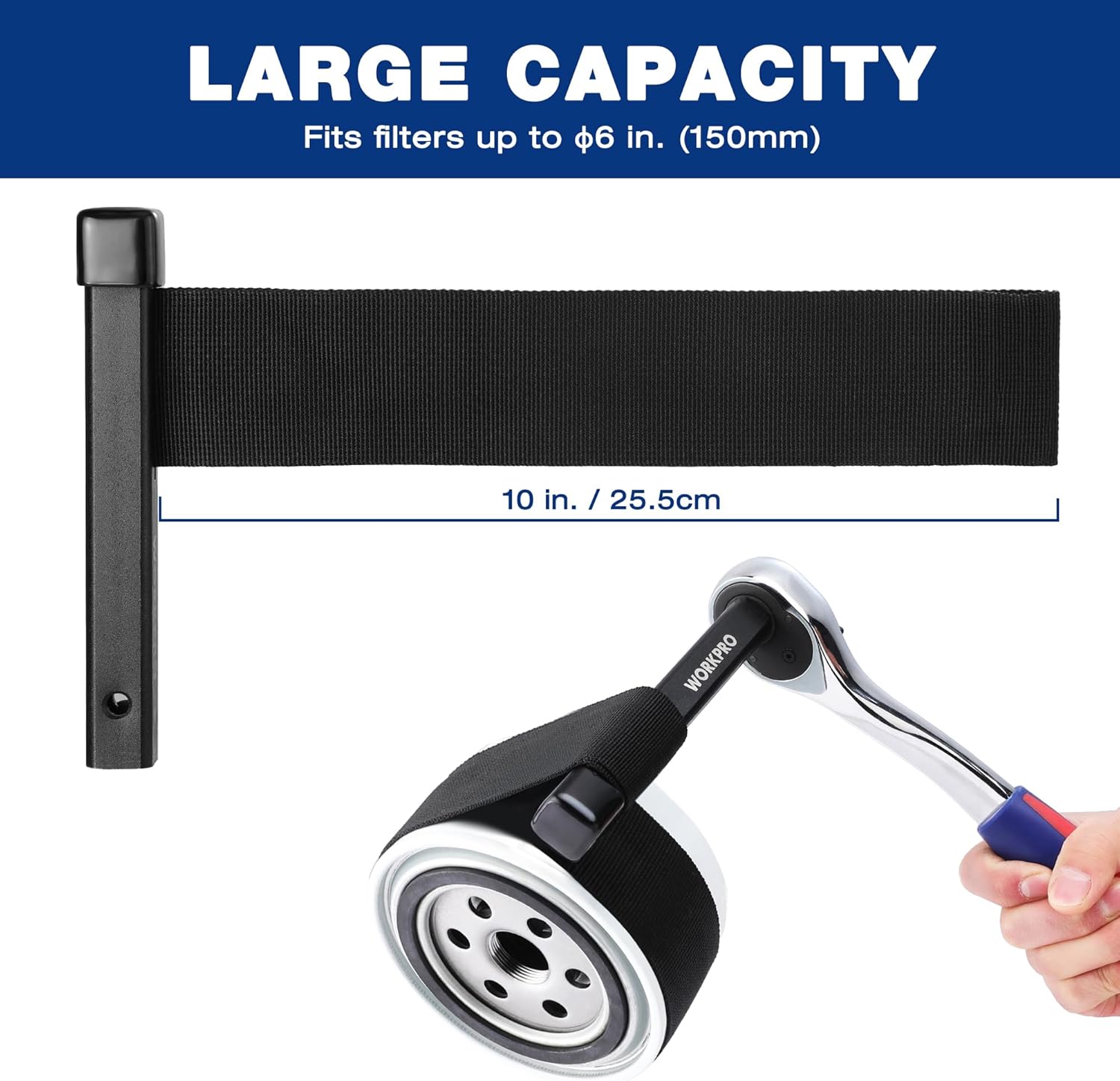Nylon strap oil filter wrench with adjustable belt up to 10 in.