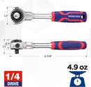 WORKPRO 1/4" Drive Swivel Head Ratchet, 72-Tooth, 270° Rotation, Quick Release & Reversible, Cr-Mo Head, Chrome Finish, Ideal for Tight Spaces & Precision Tasks