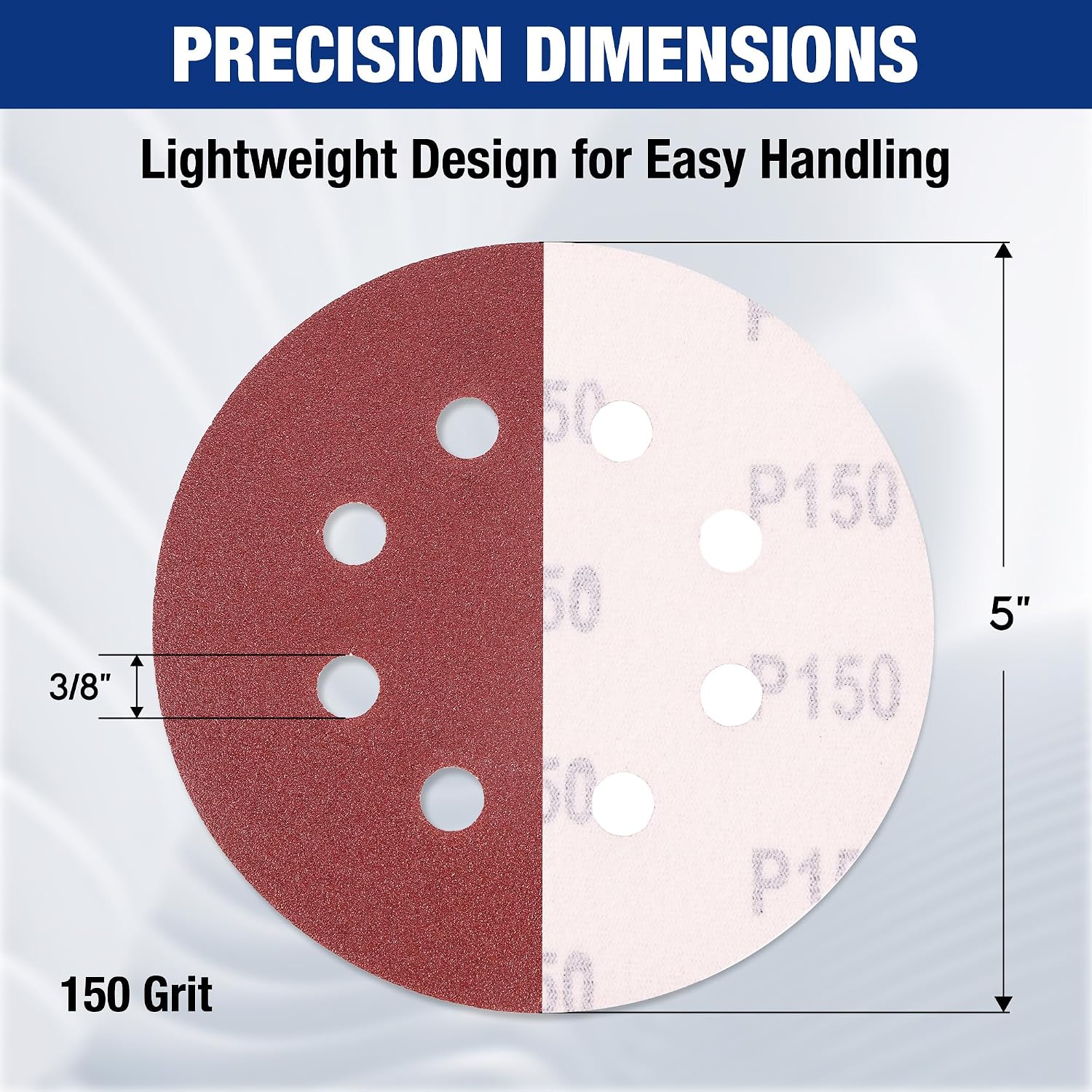 Maroon 5-inch round sanding disc with 8 dust holes and abrasive grit face