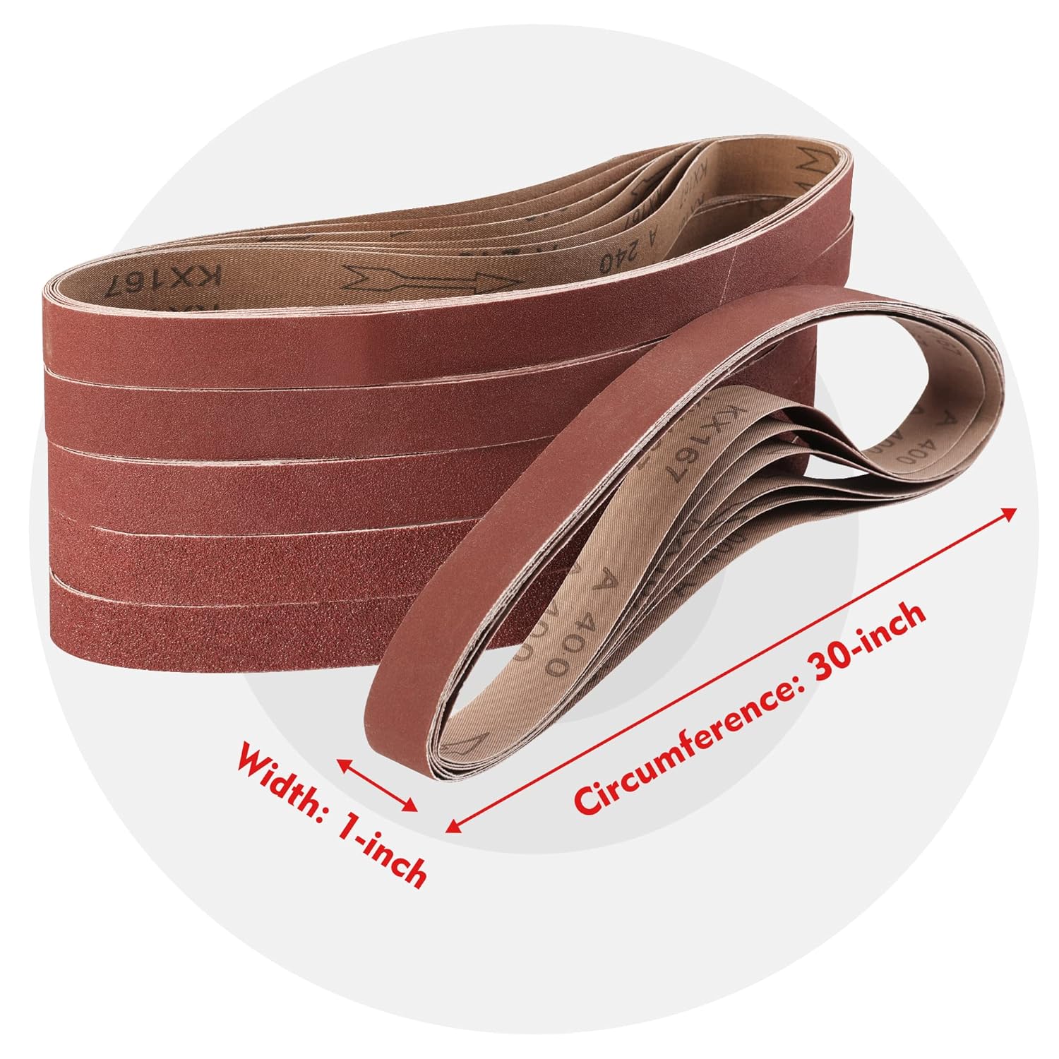 Maroon sanding belt loop, 30-inch length with 1-inch width markings
