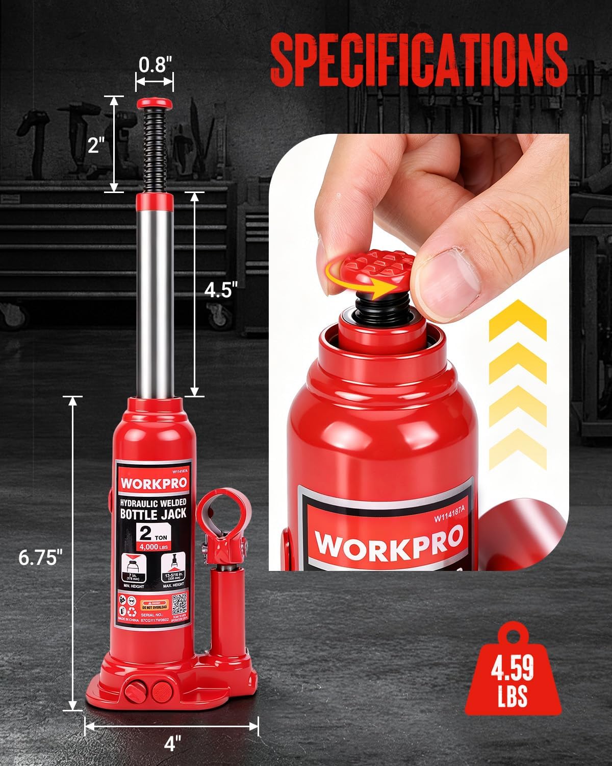 WORKPRO Bottle Jack, 2 Ton Heavy Duty Hydraulic Car Jack with Storage Case